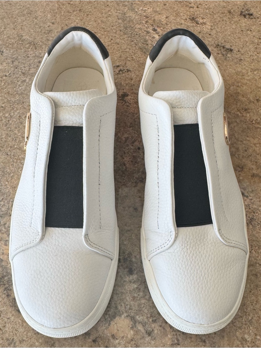 Karl Lagerfeld White Leather Slip-On Sneakers with Black Elastic Panel
